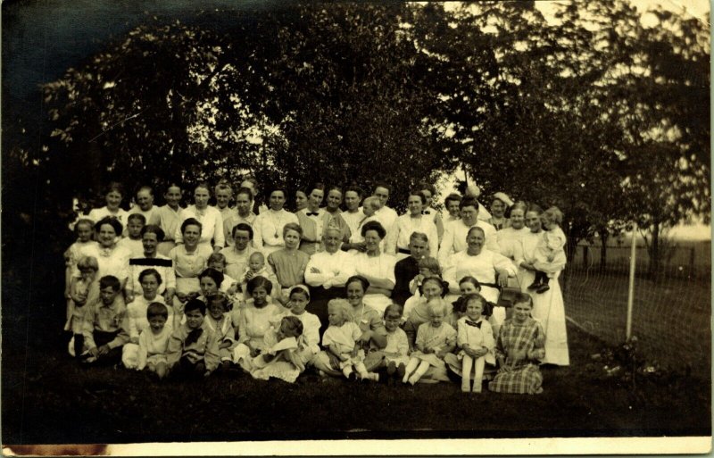 RPPC Aid Society Iowa Farm Home abt 1912 Women Children Real Photo Postcard