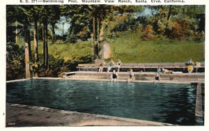 Vintage Postcard 1920's Swimming Pool Mountain View Ranch Santa Cruz California