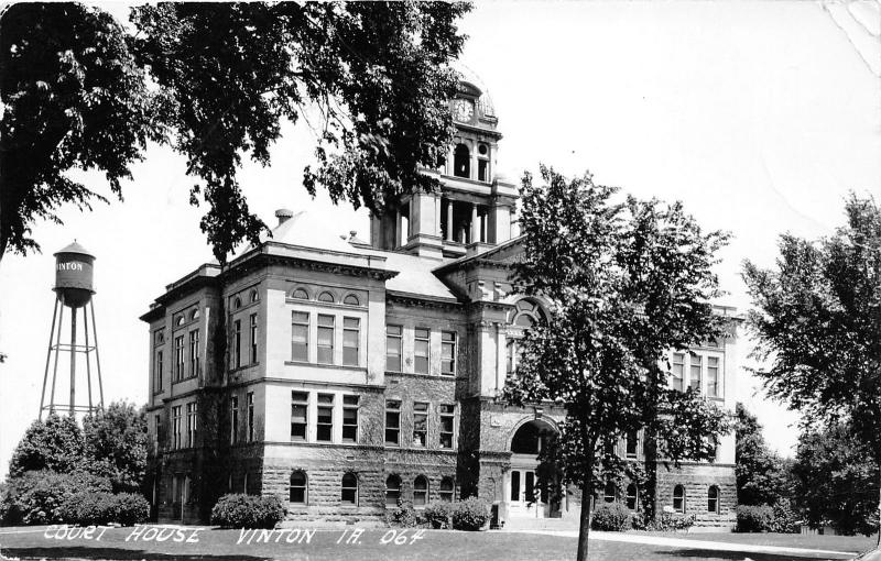 Vinton Iowa~Court House~Water Tower on Left~1950s RPPC Real Photo Postcard