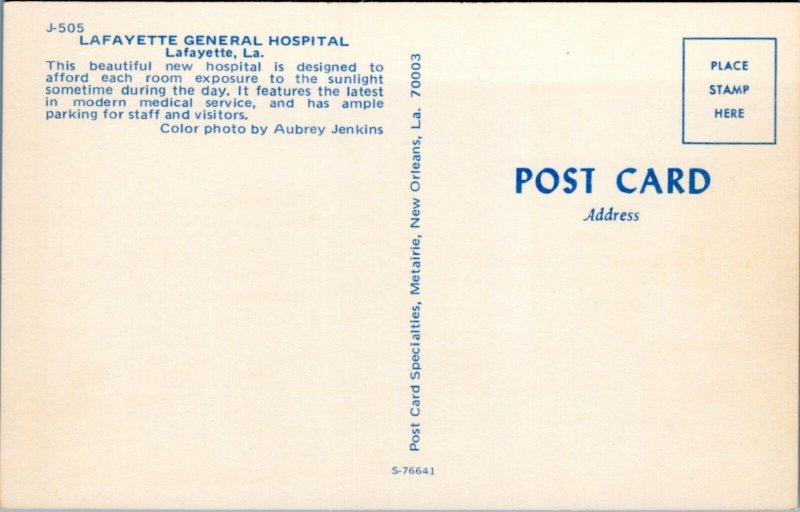 Postcard Louisiana - Lafayette General Hospital