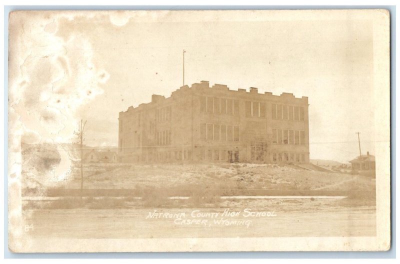 Casper Wyoming WY RPPC Photo Postcard Natrona County High School c1920's