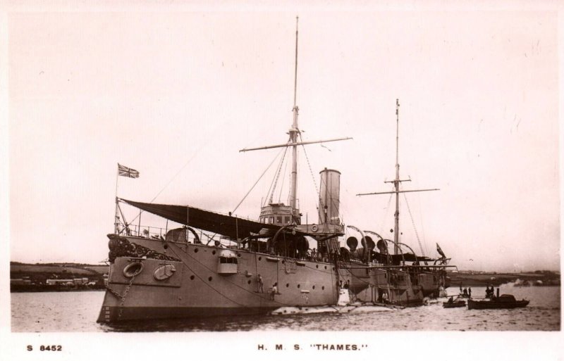 British Royal Navy HMS Thames WWI RPPC  c.1910