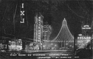 Night Electric Light Display Riverside Ave Spokane Washington 1909 postcard