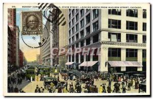 Postcard Old Chicago Busiest corner and State Street Looking North From Madis...