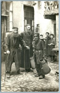 JEWS in JEWISH QUARTER ANTIQUE REAL PHOTO POSTCARD RPPC Judaica