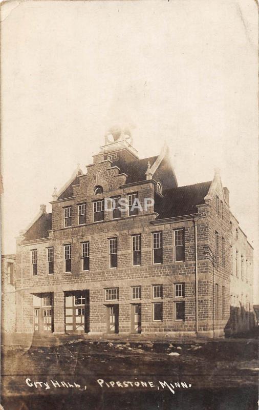 C80/ Pipestone Minnesota Mn Real Photo RPPC Postcard 1911 City Hall Building