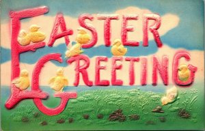 Airbrushed Large Letter Easter Greetings High Relief Embossed DB Postcard C12