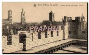 Postcard Old Ghent Castle of the Counts Panorama seen from the platform of th...