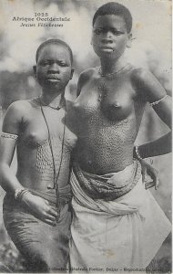 WEST AFRICA SENEGAL ETHNIC NUDE YOUNG FETISH WOMEN SCARIFIED BARE BREASTS NAF045