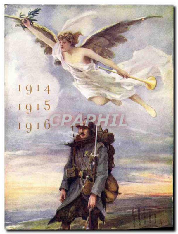 Old Postcard Fancy Soldier Army Angel