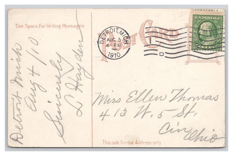 Detroit Michigan Postcard Harbor Scene Ships People c1910 Postmark