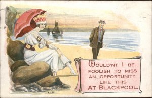 Blackpool England Beachside Scene Cheeky Comic c1900-20s Vintage Postcard