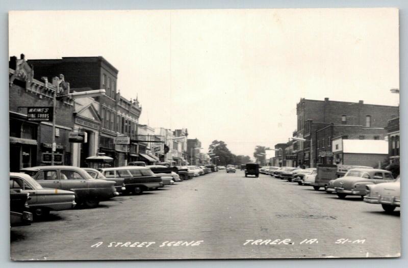 Traer IowaMain StreetWaynes Fine GoodsFirst Natl Bank1950s CarsRPPC