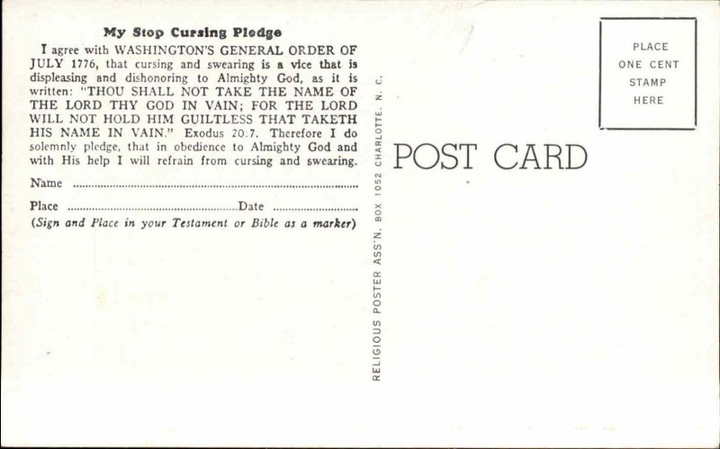 Washington Patriotic Stop Cursing Pledge General Order c1934 Vintage Postcard