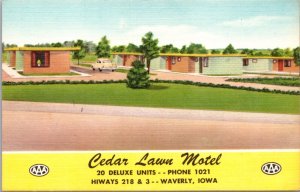 Linen Postcard Cedar Lawn Motel Hiways 218 & 3 in Waverly, Iowa