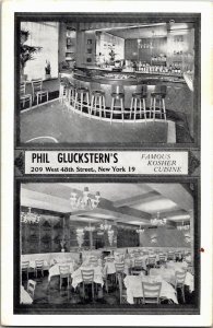 Phil Gluckstern's Kosher Restaurant 48th St New York NY Vintage Postcard C54