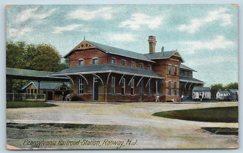 Postcard NJ Rahway PRR Pennsylvania Railroad Station Depot 1909 View M08