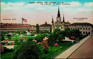 Jackson Square Named Buildings New Orleans LA UNP Unused Linen Postcard E10