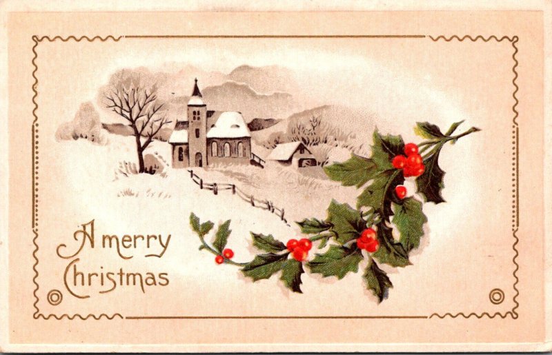 Christmas With Holly and Winter Scene