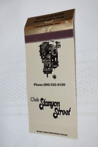 Club Stanyon Street Salt Lake City Utah 30 Rear Strike Matchbook Cover