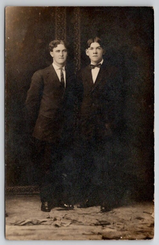 RPPC Two Handsome Young Men In Suits Real Photo Postcard L24