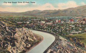 Vintage Postcard City From Scenic Driveway El Paso Texas TX Sandoval News Pub.