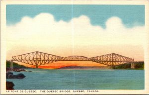 VINTAGE POSTCARD THE QUEBEC BRIDGE AT QUEBEC CITY CANADA LINEN WHITE BORDER