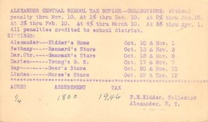 Alexander Central School Tax Notice Alexander, NY, USA Advertising 1949 