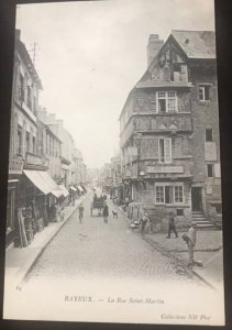 Vintage Postcard UNUSED France Bayeux St Martin Street Shops & Trabsportation