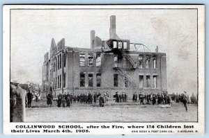 1908 COLLINWOOD SCHOOL OHIO AFTER THE FIRE 174 CHILDREN DIED DISASTER POSTCARD 