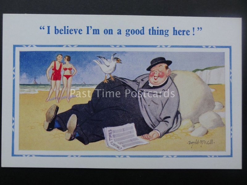 Donald McGill Postcard VICAR ON BEACH - I BELIEVE I'M ON A GOOD THING... c1950's