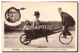 Old Postcard Wheelbarrow Luciano in his last establishment cycling wheelbarro...