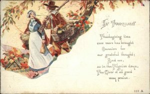Thanksgiving Pilgrims Pretty Woman Gun Rifle Poem c1900s-10s Postcard