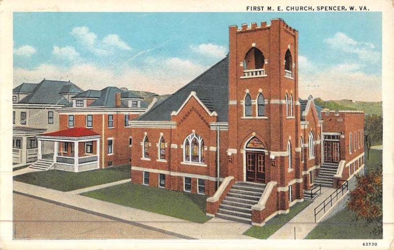 Spencer West Virginia Firswt ME Church Street View Antique Postcard K46383