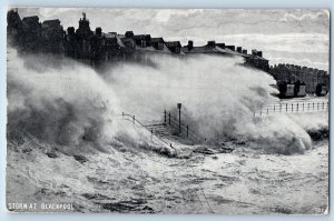Lancashire England Postcard Rough Sea Storm at Blackpool 1905 Antique Posted