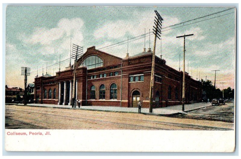 c1905 Coliseum Exterior View Building Peoria Illinois Vintage Antique Postcard