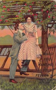 Valentine's Day 1911 Romantic Postcard Would You Want Me As Your Fellow Girl