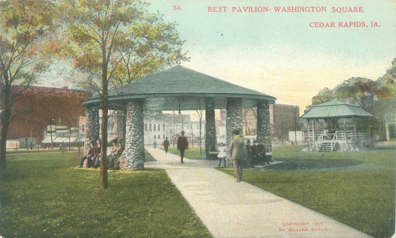 Cedar Rapids Iowa Washington Square Best Pavilion, People 1907 Postcard Used