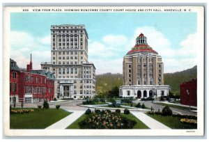 1931 View from Plaza Buncombe Court House City Hall Asheville NC Postcard 