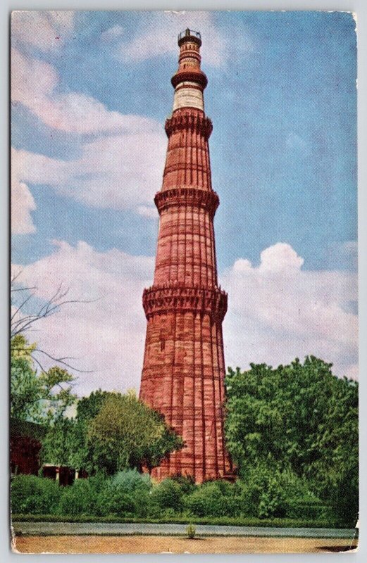 Kutub Minar India Stone Tower Historic Landmark Front View Chrome Postcard 