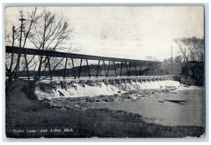 1909 Huron Dam Truss Bridge Falls River Lake View Ann Arbor Michigan MI Postcard