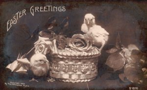 Vintage Postcard 2907 Easter Greetings Chicks And Flower Holiday Wishes Souvenir