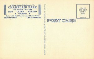 LPV04 Burlington Vermont VT Postcard Champlain Park Cabins Views
