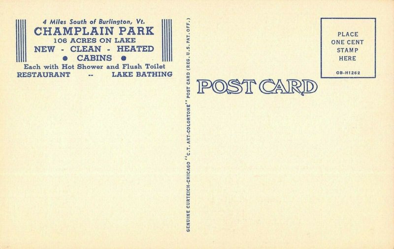 LPV04 Burlington Vermont VT Postcard Champlain Park Cabins Views