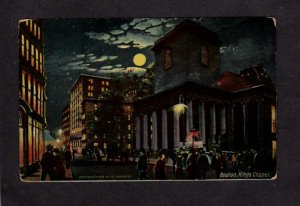 MA Kings Chapel Night View Moonlight Boston Massachusetts Postcard