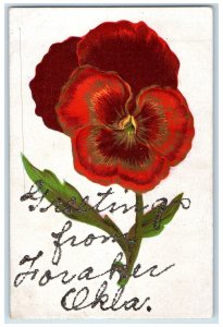 c1940's Greetings From Fraker Oklahoma OK Unposted Embossed Flowers Postcard