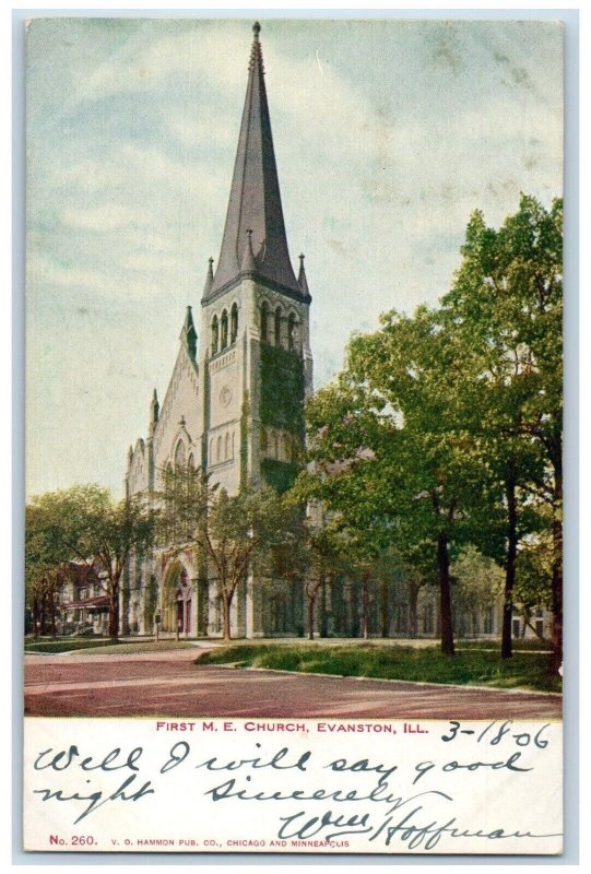 c1905 First M.E. Church Chapel Exterior Road Evanston Illinois Vintage Postcard 
