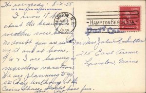 Hampton Beach New Hampshire NH Large Letter Linen c1930s-50s Postcard