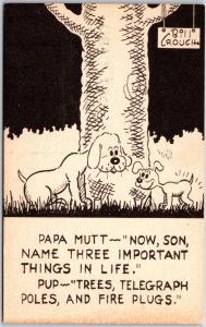 Cartão postal publicado cartão em quadrinhos Playful Dogs Big Trunk pai e filhote-