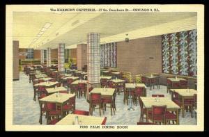 ILLINOIS POSTCARD: INTERIOR, THE HARMONY CAFETERIA, DEARBORN STREET, CHICAGO